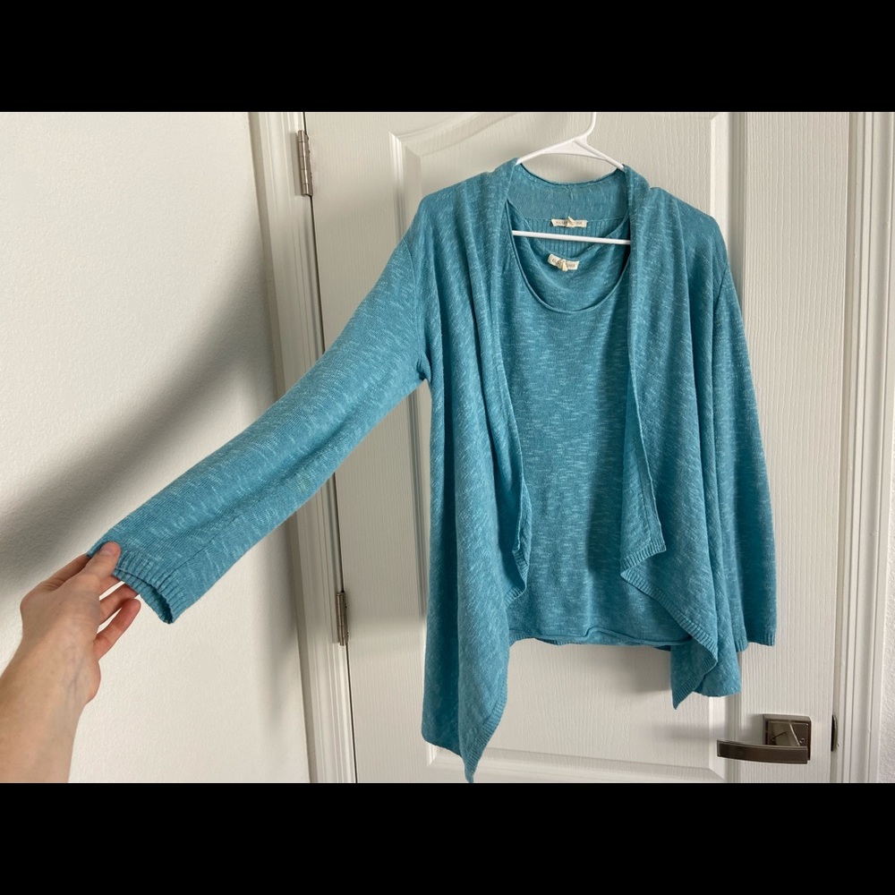 Eileen Fisher Cardigan Sweater Set Small Teal Blue
